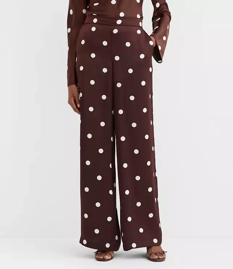 Petite Fluid Pull On Wide Leg Pants Dotted Satin
