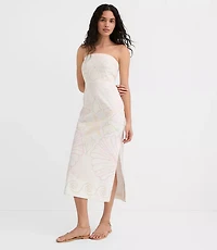 LOFT Beach Seashell Linen Cotton Strapless Midi Dress