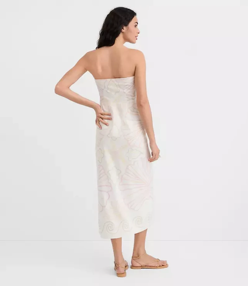 LOFT Beach Seashell Linen Cotton Strapless Midi Dress