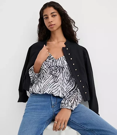 Petite Zebra Print Ruffle Bubble Blouse