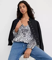 Petite Zebra Print Ruffle Bubble Blouse