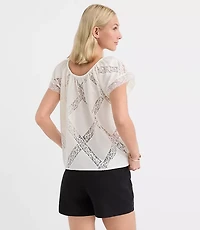 Petite Lace Lattice Flutter Sleeve Blouse