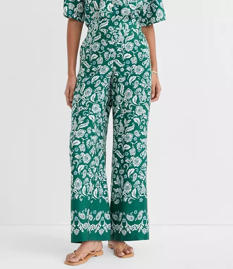 Petite Fluid Pull On Wide Leg Pants Floral Twill
