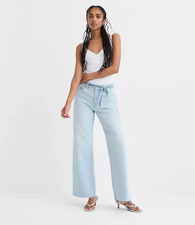 Rivete Petite Fresh Cut Mid Rise Wide Leg Jeans Wave Wash