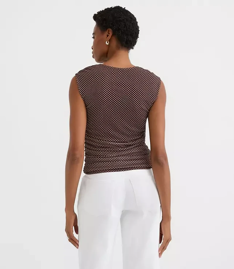 Pindot Mesh Ruched Square Neck Top
