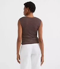 Pindot Mesh Ruched Square Neck Top
