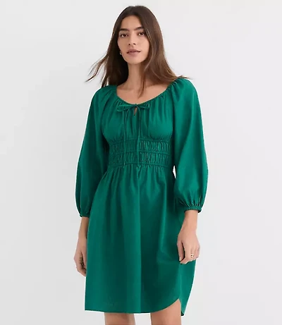 Petite Linen Cotton Smocked Mini Dress