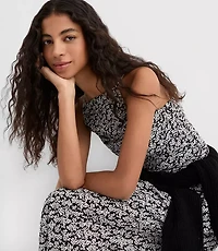 Petite Floral Ruched Apron Neck Midi Dress