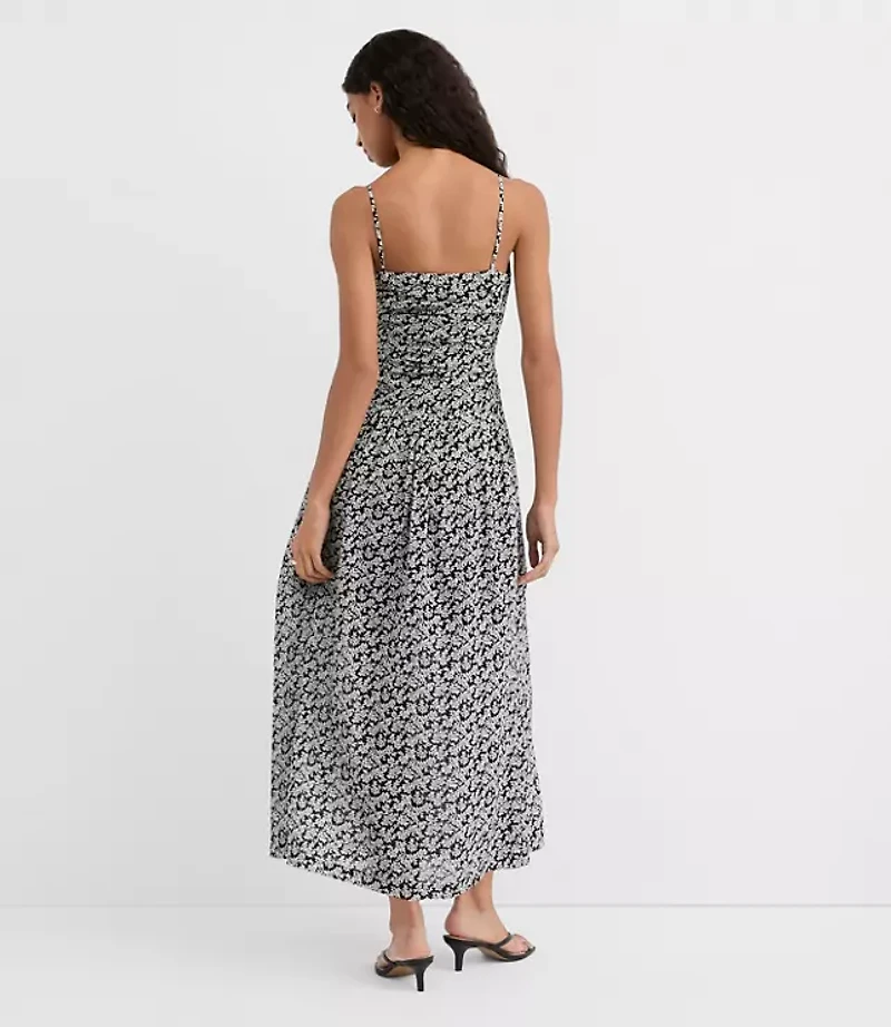 Petite Floral Ruched Apron Neck Midi Dress