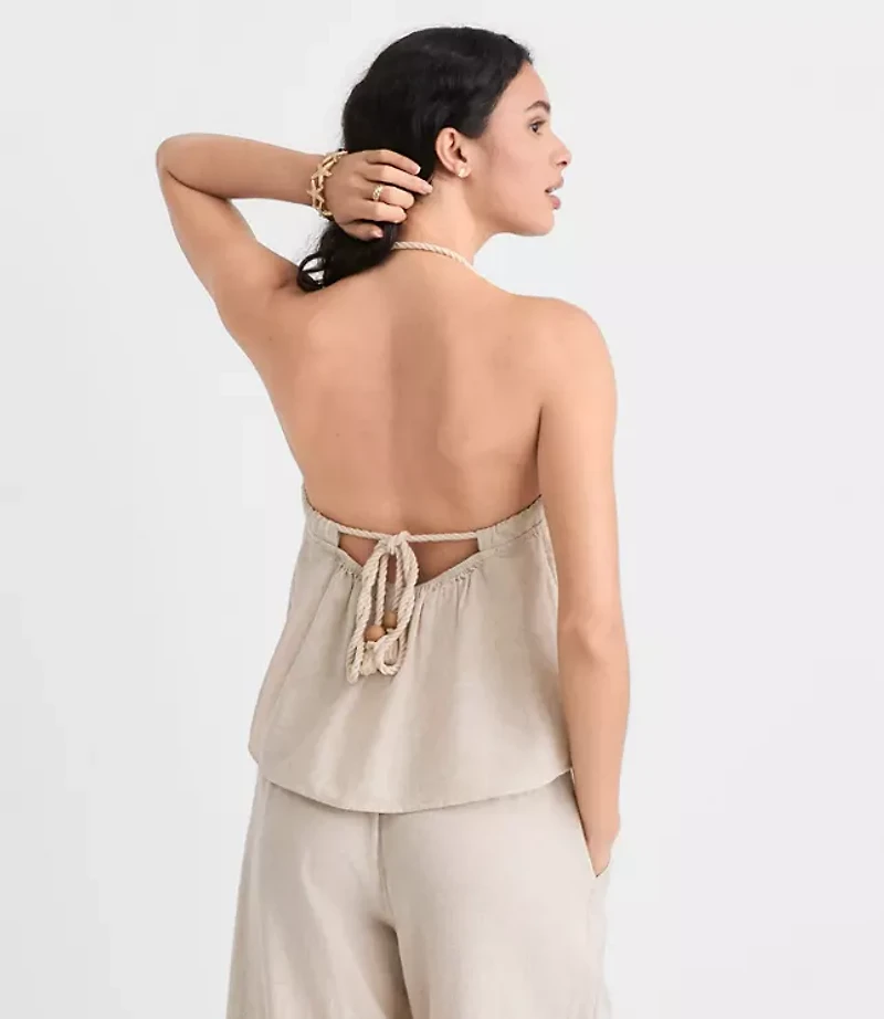 LOFT Beach Rope Tie Linen Cotton Halter Top