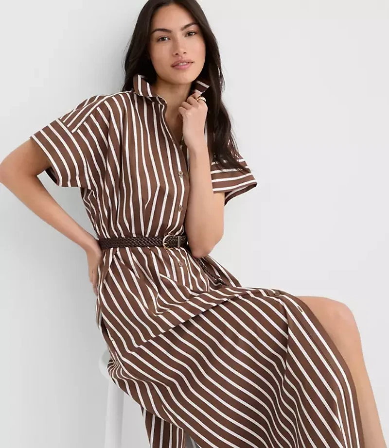 Striped Poplin Maxi Pocket Shirtdress