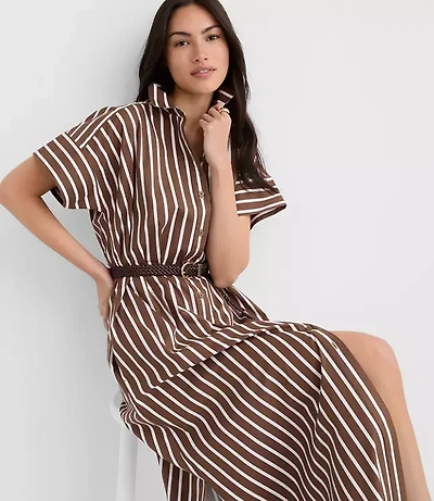 Striped Poplin Maxi Pocket Shirtdress
