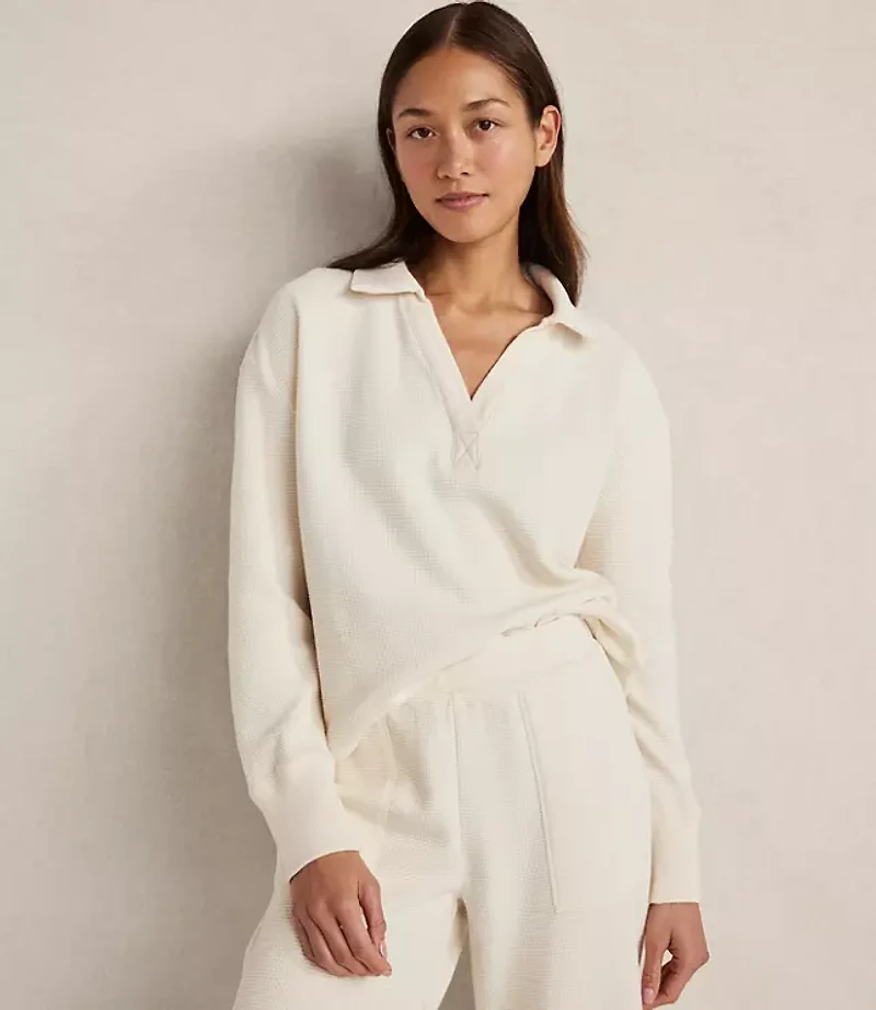 Haven Well Within Organic Cotton Waffle Johnny Collar Top