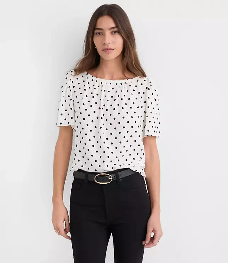 Dotted Flutter Sleeve Boatneck Top