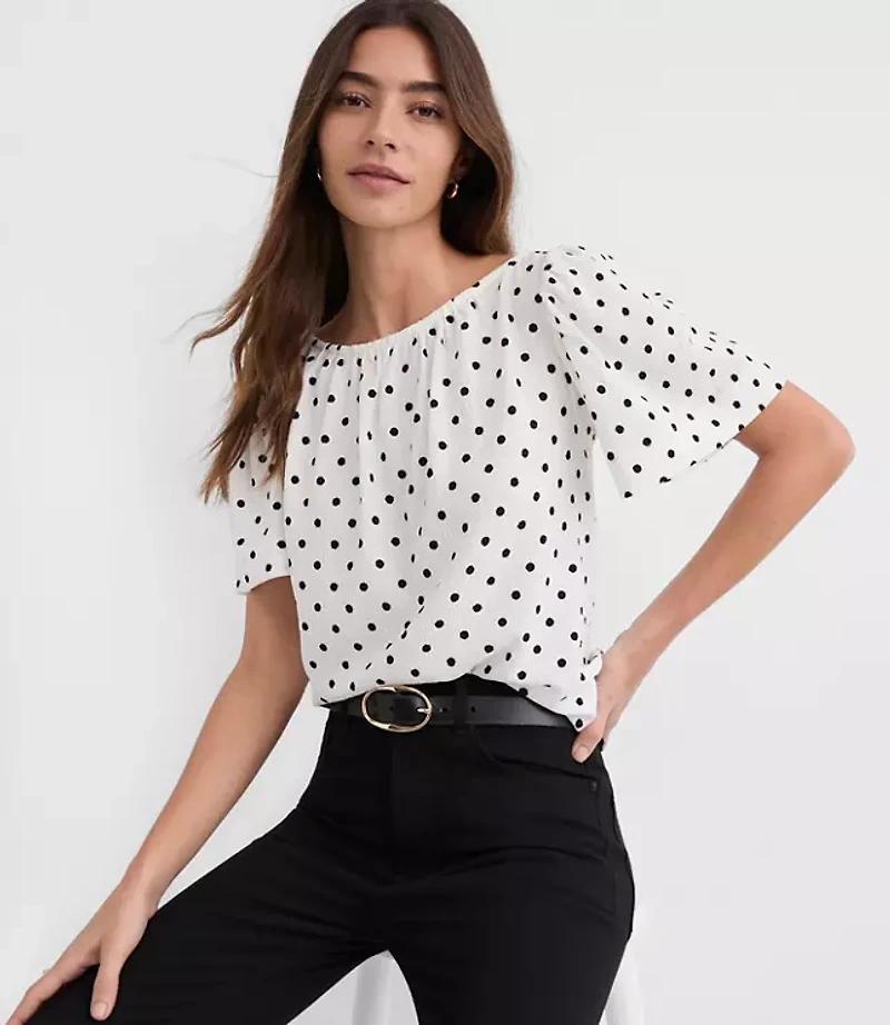 Dotted Flutter Sleeve Boatneck Top