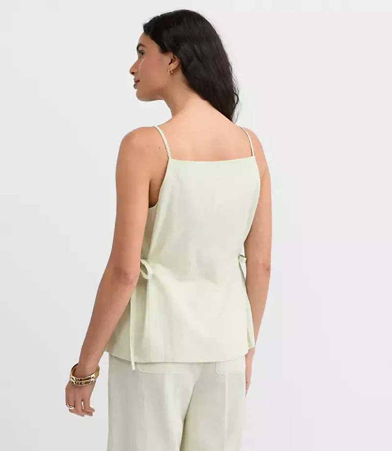 Petite Side Tie Linen Cotton Strappy Vest Top