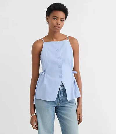 Petite Side Tie Linen Cotton Strappy Vest Top