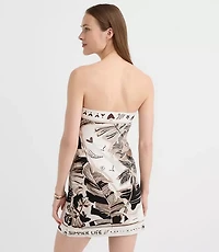 LOFT Beach Palm Linen Cotton Strapless Mini Dress