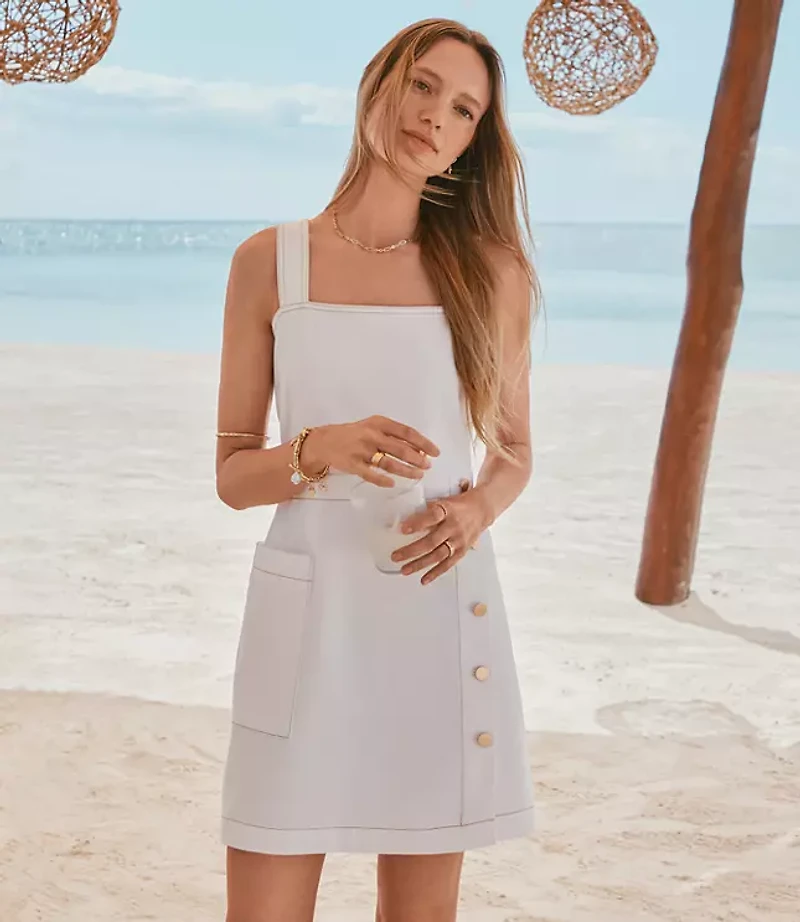 Petite Topstitched Denim Pocket Mini Wrap Dress