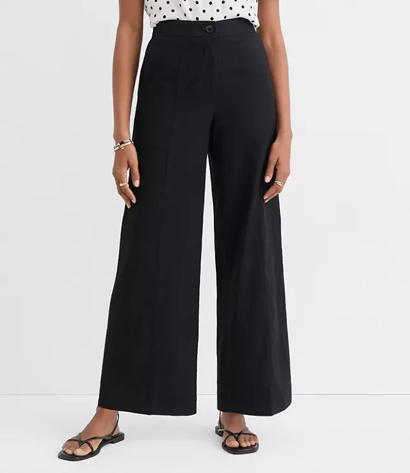 Petite Linen Cotton Pull On Wide Leg Pants