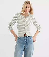 Striped Scalloped Ribbed Cardigan