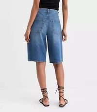 Rivete Petite High Rise Denim Bermuda Shorts Dark Wash