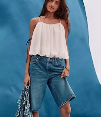 Rivete Petite High Rise Denim Bermuda Shorts in Dark Wash