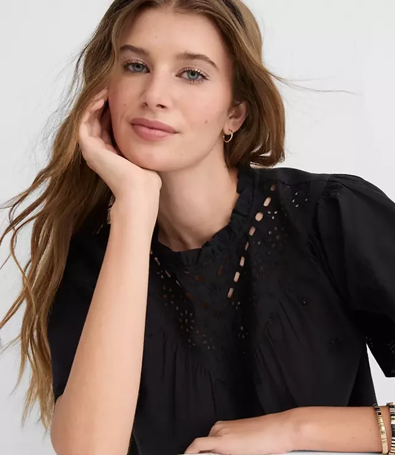 Petite Eyelet Flutter Sleeve Blouse