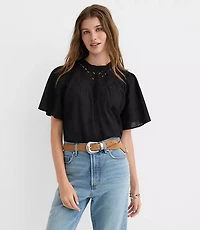 Petite Eyelet Flutter Sleeve Blouse