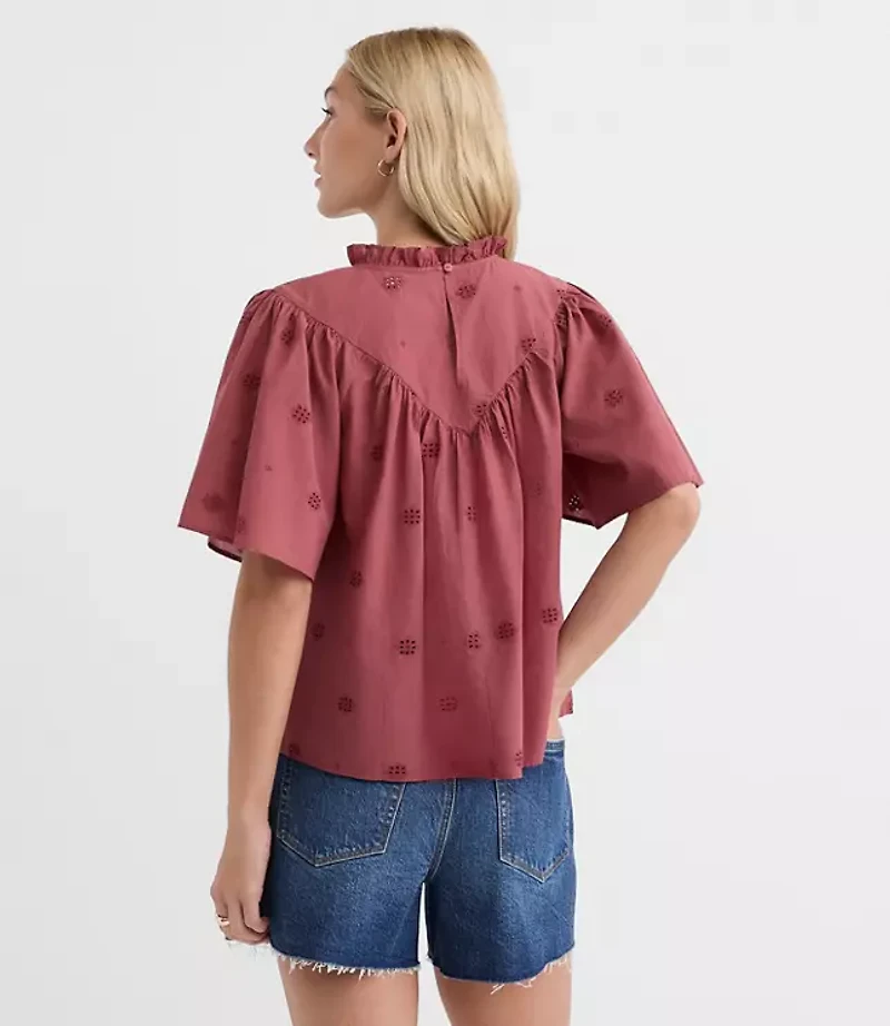 Petite Eyelet Flutter Sleeve Blouse