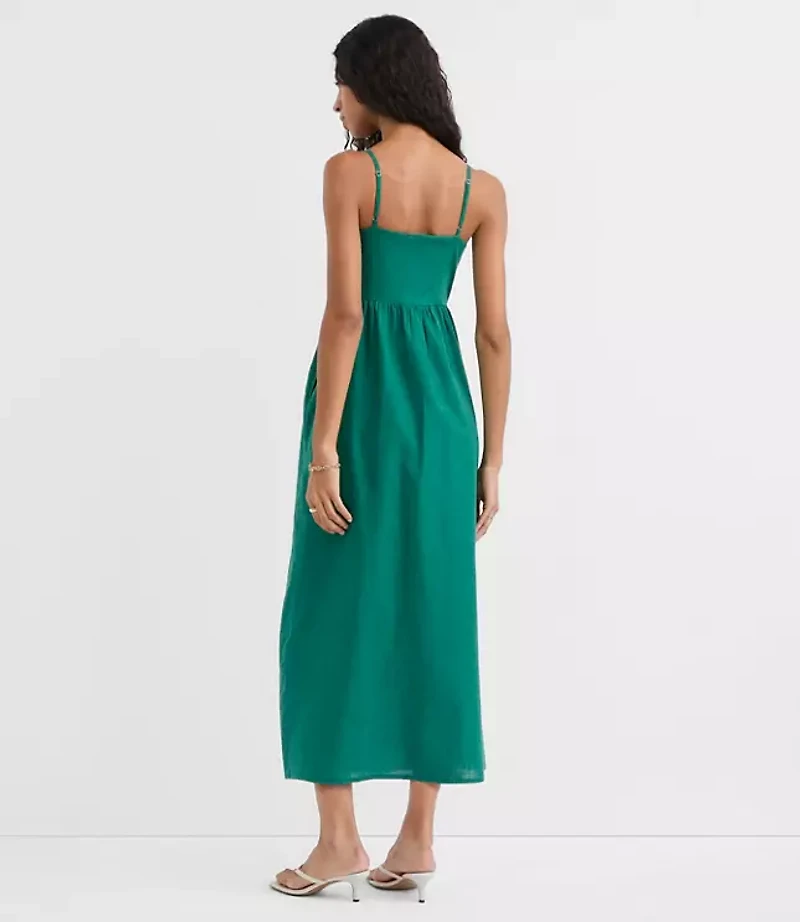 Tall Floral Linen Cotton Strappy Midi Pocket Dress