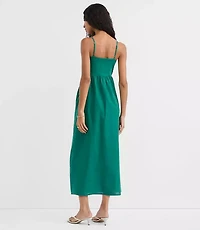 Tall Floral Linen Cotton Strappy Midi Pocket Dress