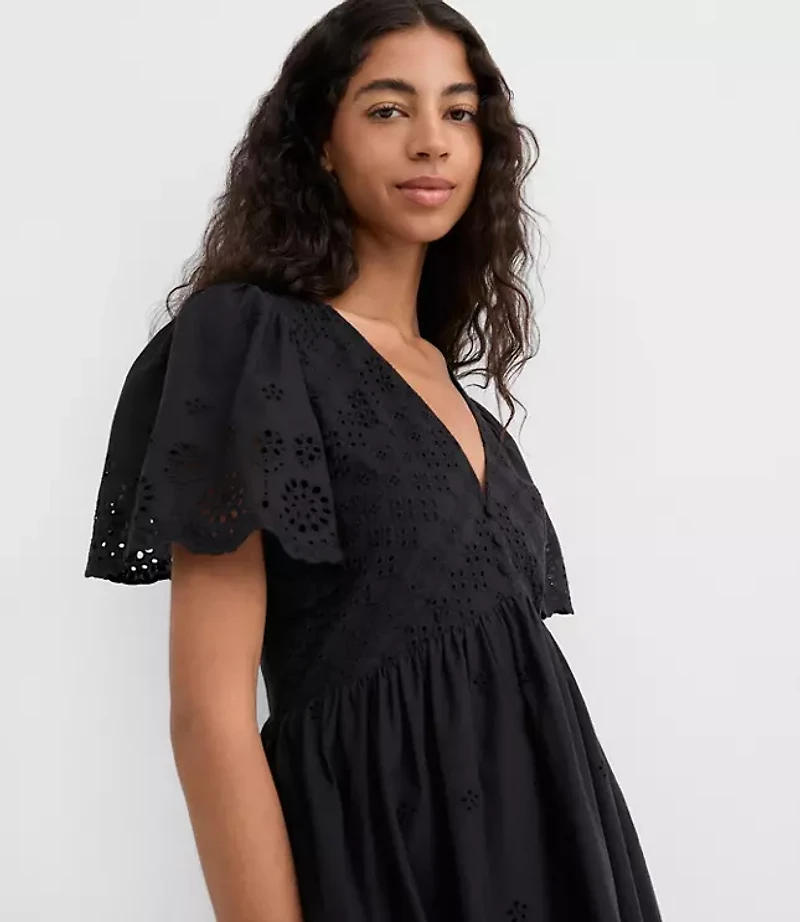 Petite Eyelet Flutter Sleeve Mini Pocket Dress