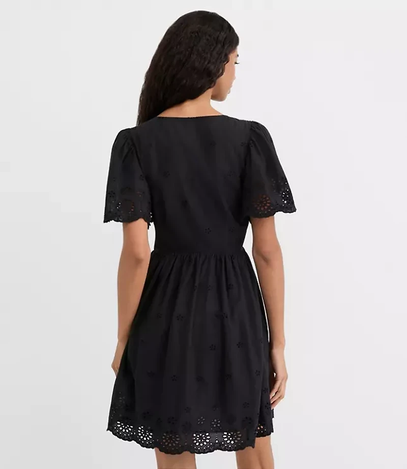 Petite Eyelet Flutter Sleeve Mini Pocket Dress