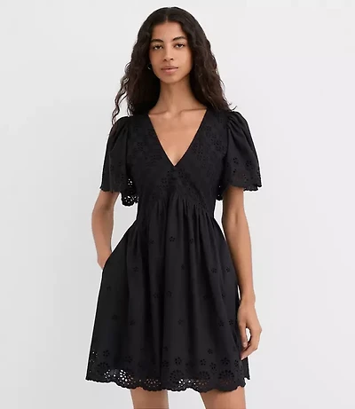 Petite Eyelet Flutter Sleeve Mini Pocket Dress