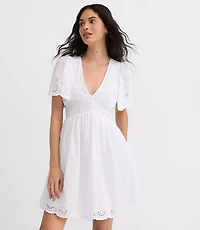 Petite Eyelet Flutter Sleeve Mini Pocket Dress