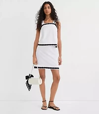 Petite Scalloped Linen Cotton Square Neck Shell