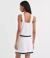 Petite Scalloped Linen Cotton Square Neck Shell