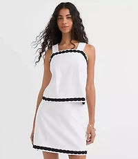 Petite Scalloped Linen Cotton Square Neck Shell