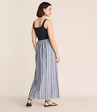 Lou & Grey Striped Square Neck Mixed Media Maxi Pocket Dress