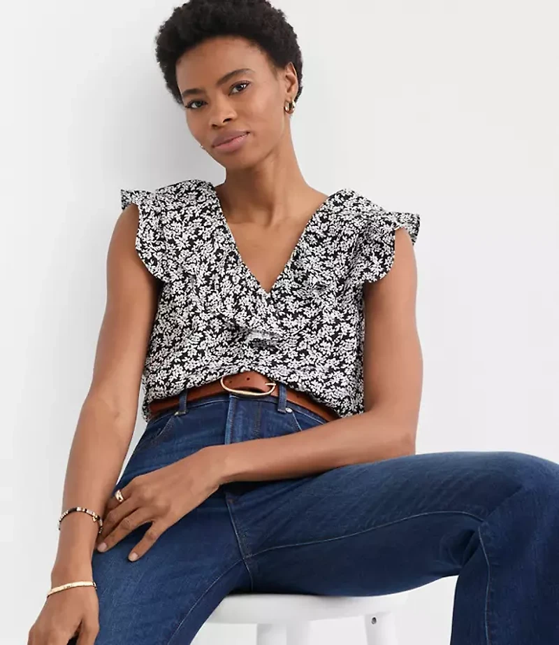 Petite Floral Ruffle V-Neck Top
