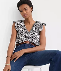 Petite Floral Ruffle V-Neck Top