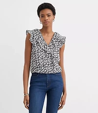 Petite Floral Ruffle V-Neck Top
