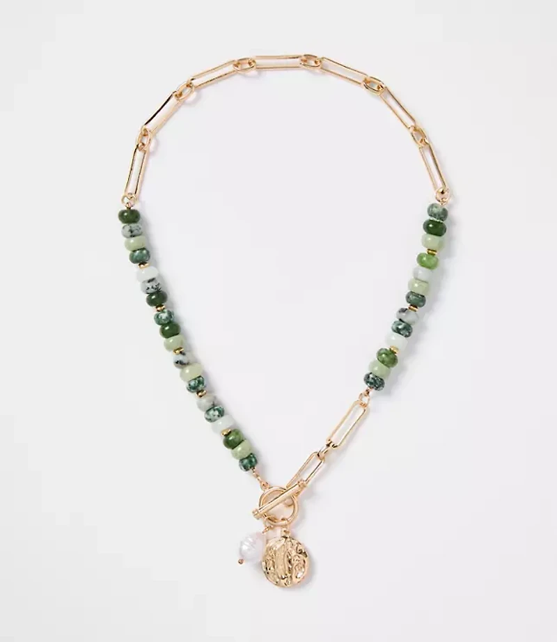 Pearlized Coin Statement Necklace