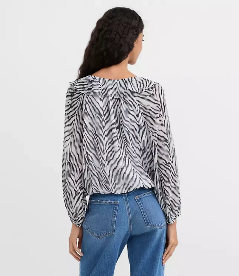 Zebra Print Ruffle Bubble Blouse