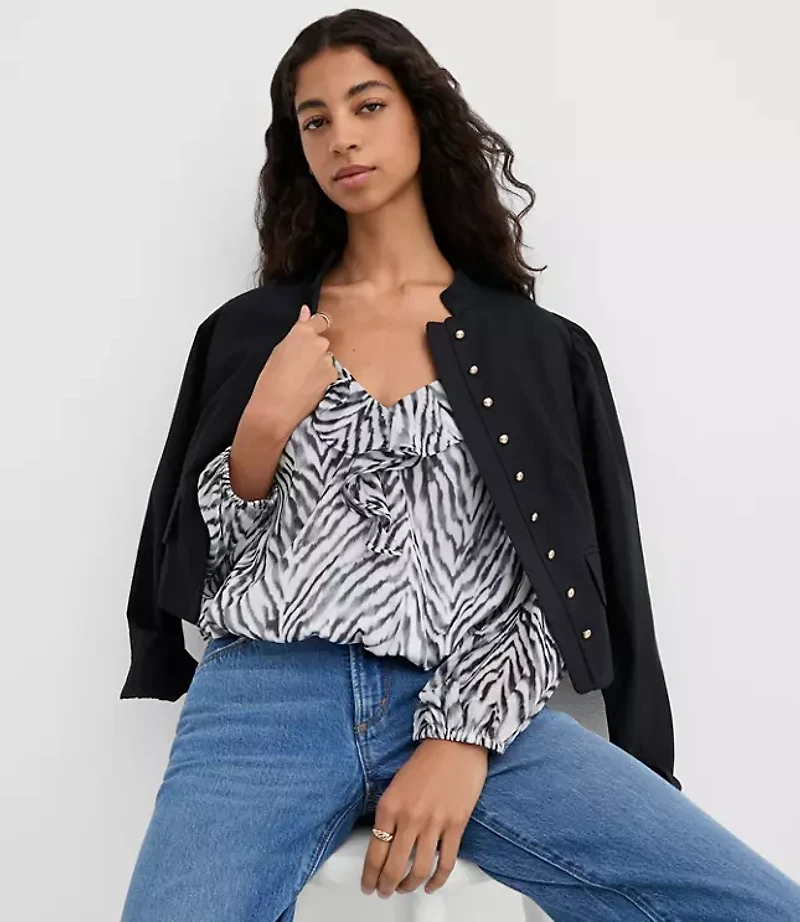 Zebra Print Ruffle Bubble Blouse