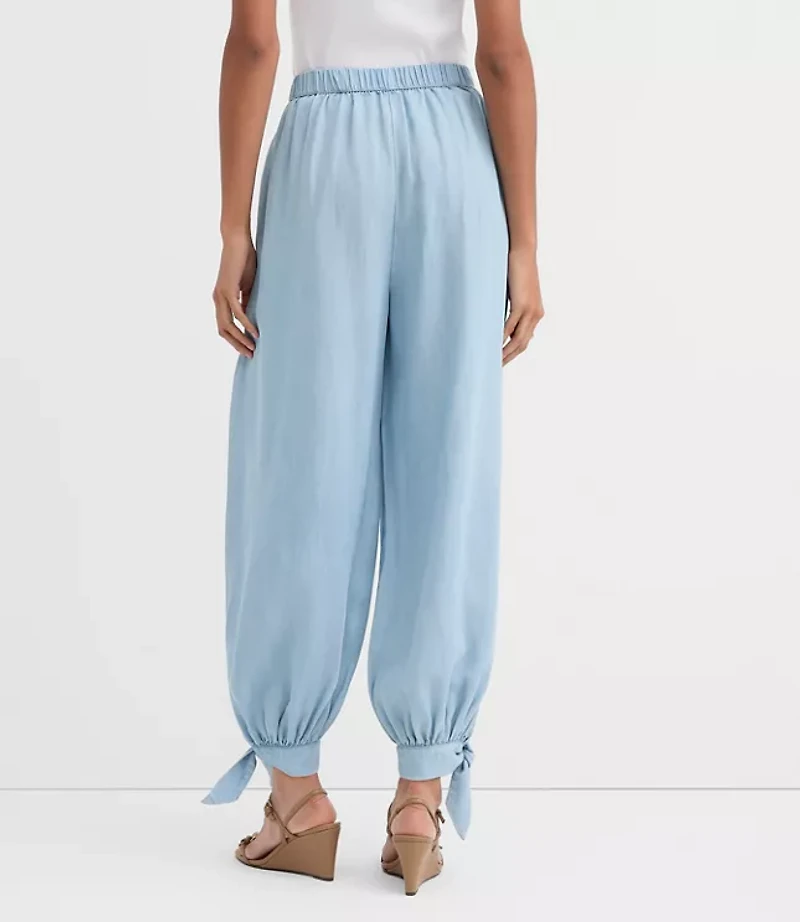 Petite Tie Cuff Harem Pants Chambray