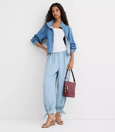 Petite Tie Cuff Harem Pants Chambray