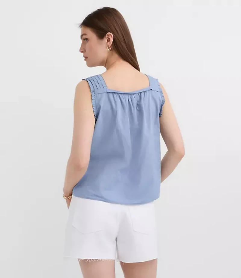 Petite Pintucked Square Neck Blouse