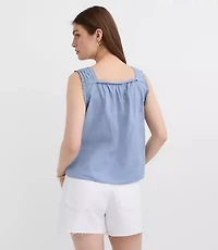 Petite Pintucked Square Neck Blouse